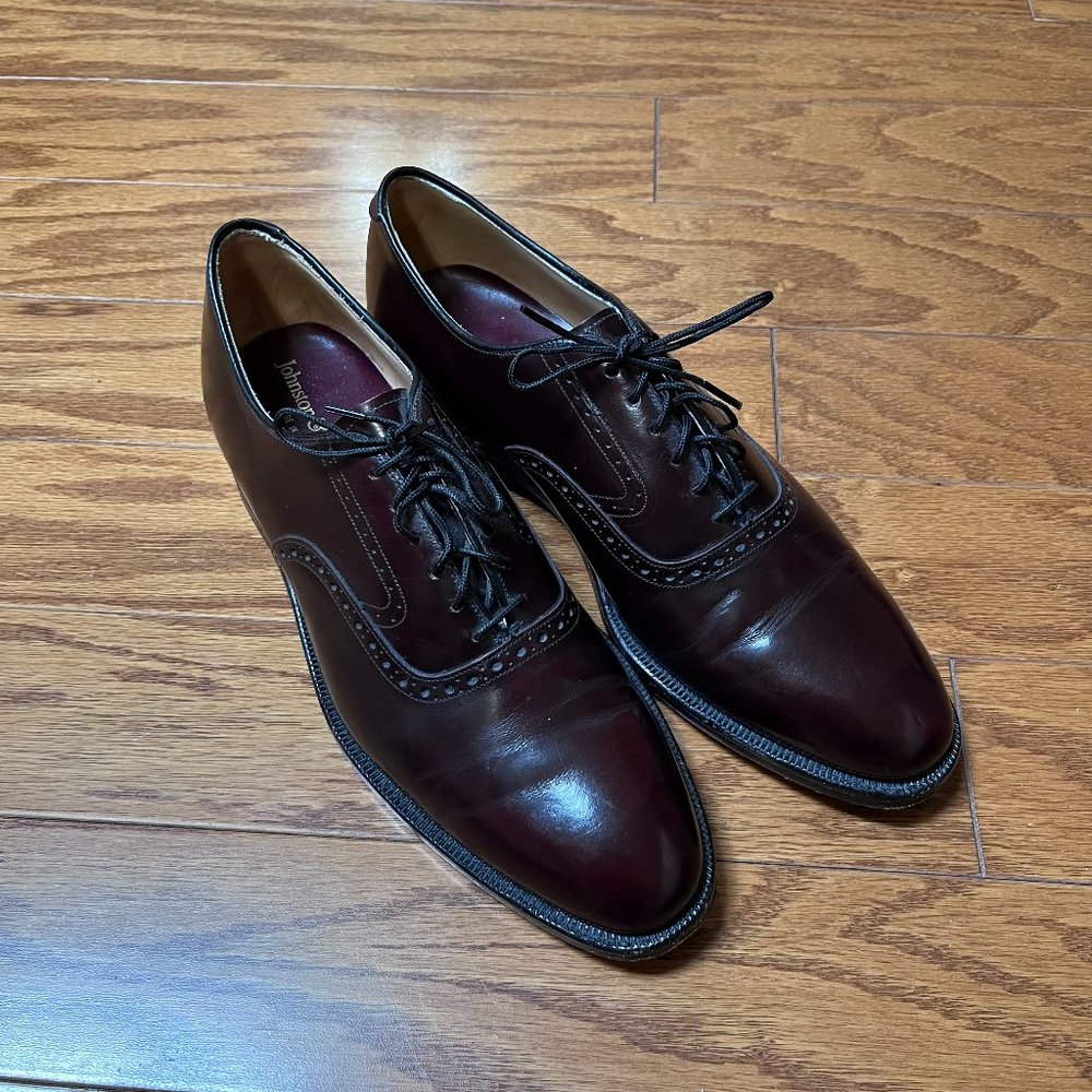 Johnston & Murphy Cordovan Plain Toe Burgundy Size 10 Leather Dress Shoes